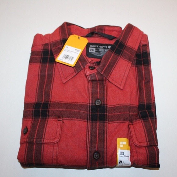 NWT CARHARTT Loose Fit Heavyweight Cotton Plaid Flannel Button Shirt Size 2XL - Picture 3 of 5